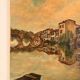 Old Oil Painting Canvas Linen River Church Village Bridge Signed D