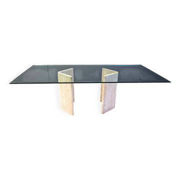 Vintage Italian travertine dining table, 1970s