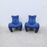 Pair of "balou" armchairs by jane worthington for leolux in leather, 1980