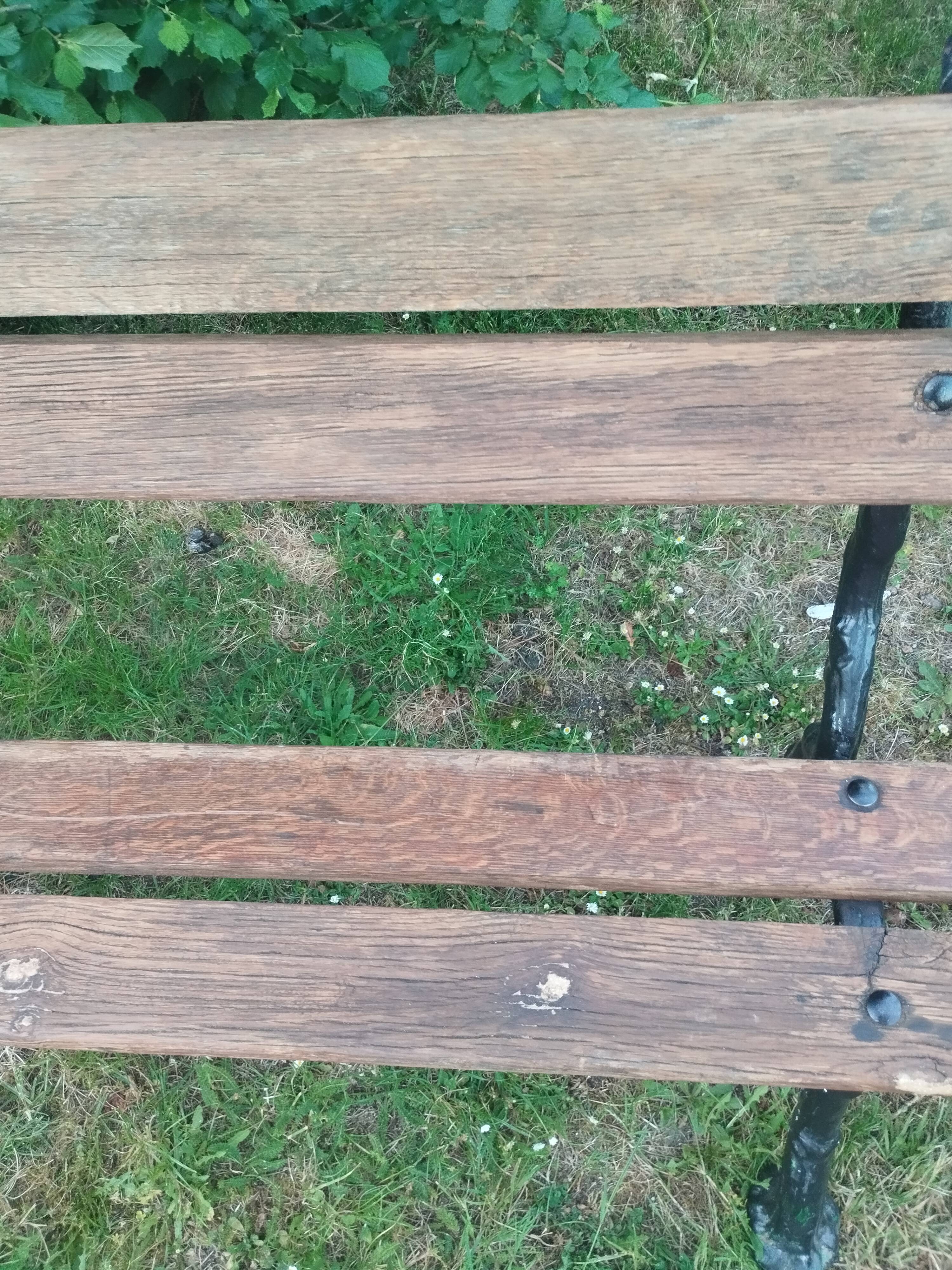 Antique garden bench with cast iron legs