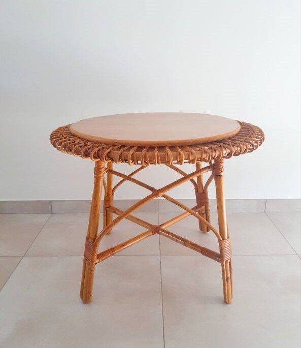 Table basse soleil en rotin vintage