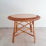Table basse soleil en rotin vintage