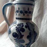 Salt stoneware pitcher with chiseled patterns by M. Schilz