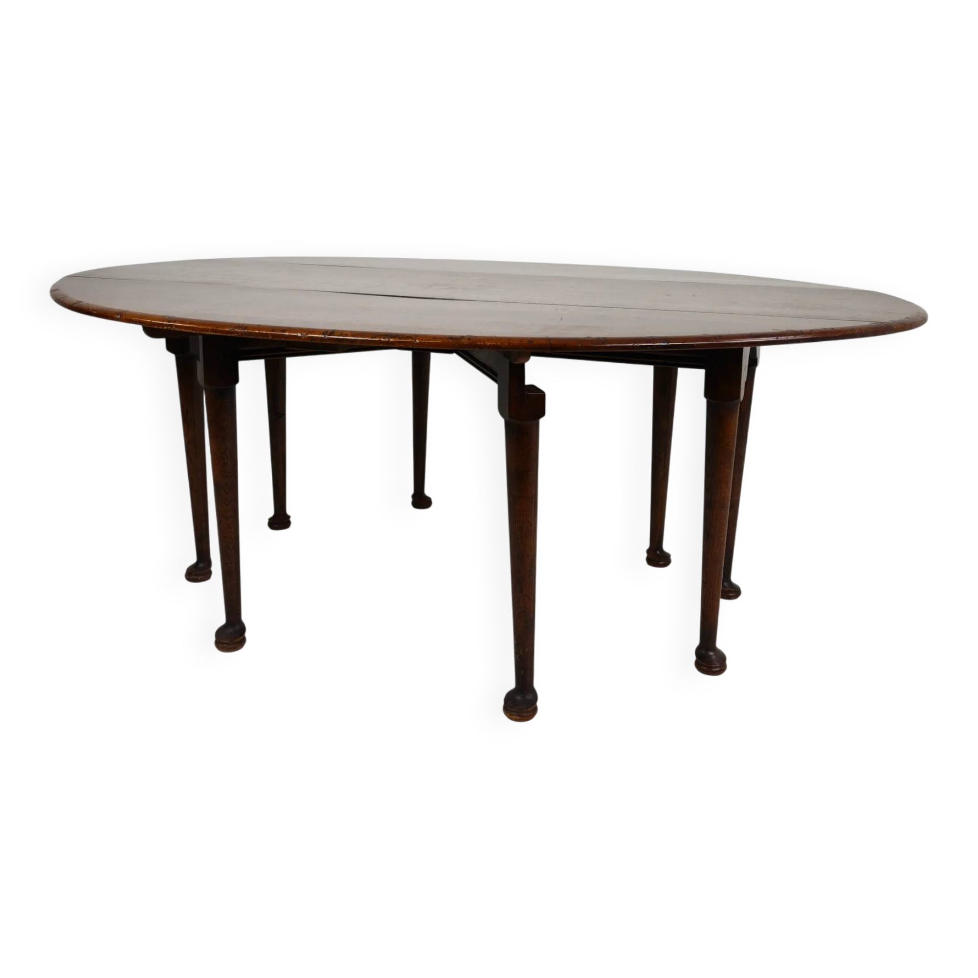 Antique English drop-leaf dining table – Victorian – 8 legs – oval shape – seats 8