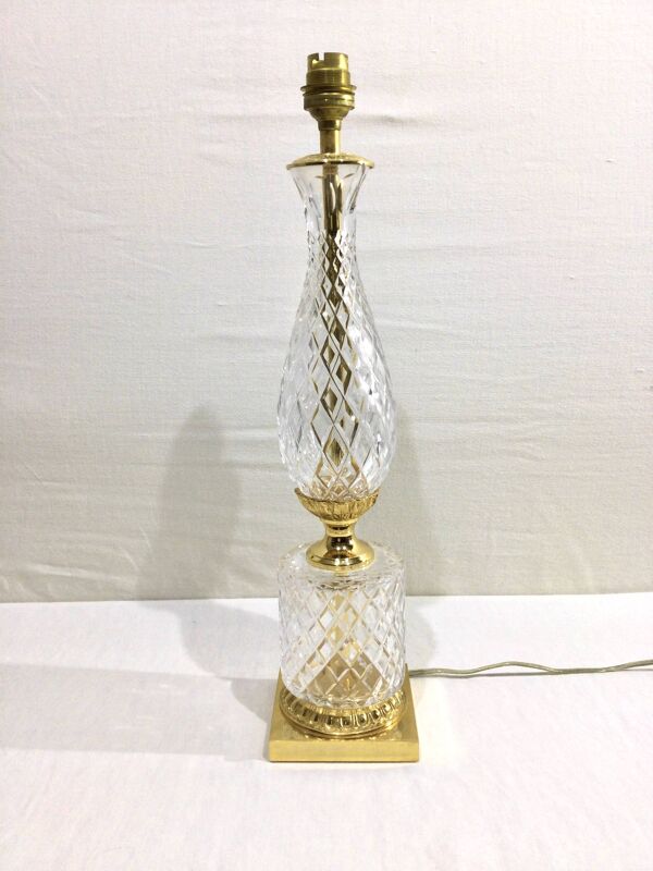Pied de lampe en cristal et bronze à pied carré