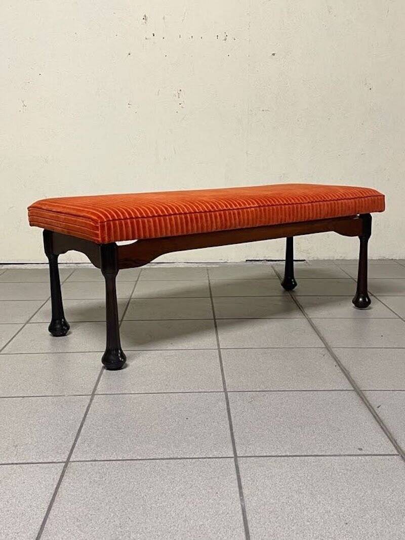 Panca in legno colorato e velluto a coste, anni '60