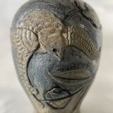 Important stoneware vase with stylized art deco bird decoration