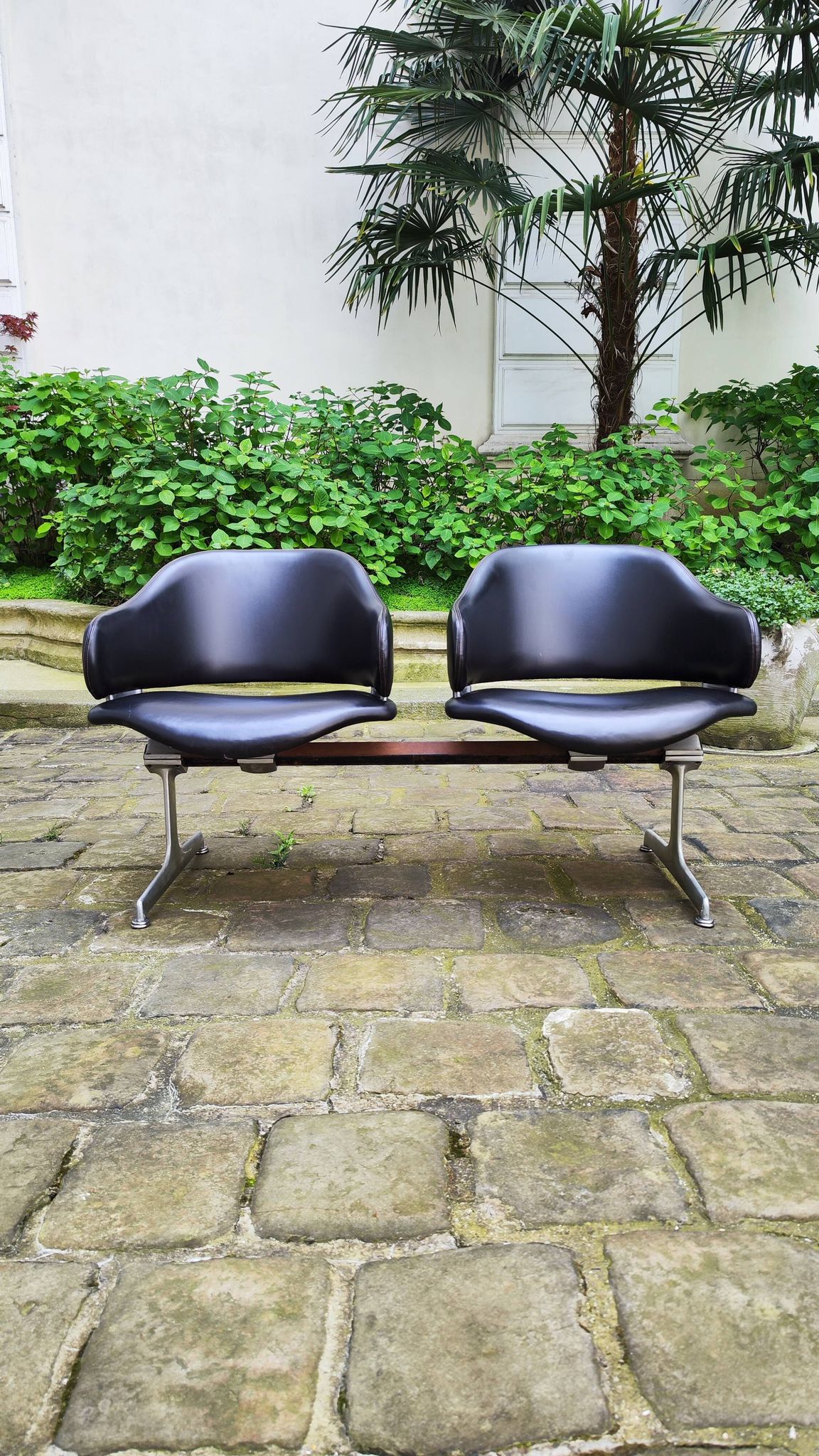Deux double chaises fauteuils bancs en cuir Geoffrey Harcourt Artifort années 60