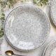 3 Black and white speckled Italian earthenware plates