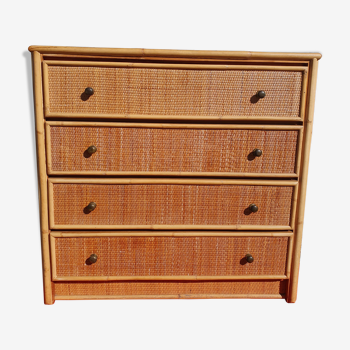 Vintage bamboo and rattan chest of drawers