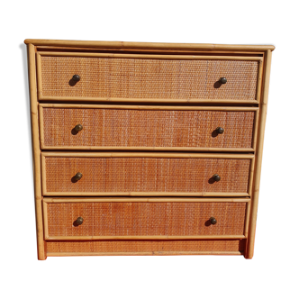 Vintage bamboo and rattan chest of drawers