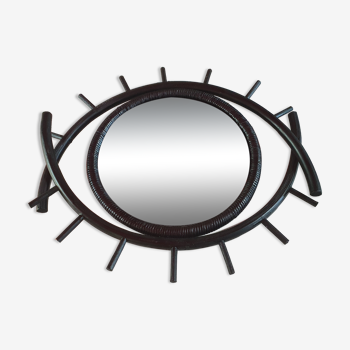 Miroir en rotin noir en forme d'oeil, 40x35 cm