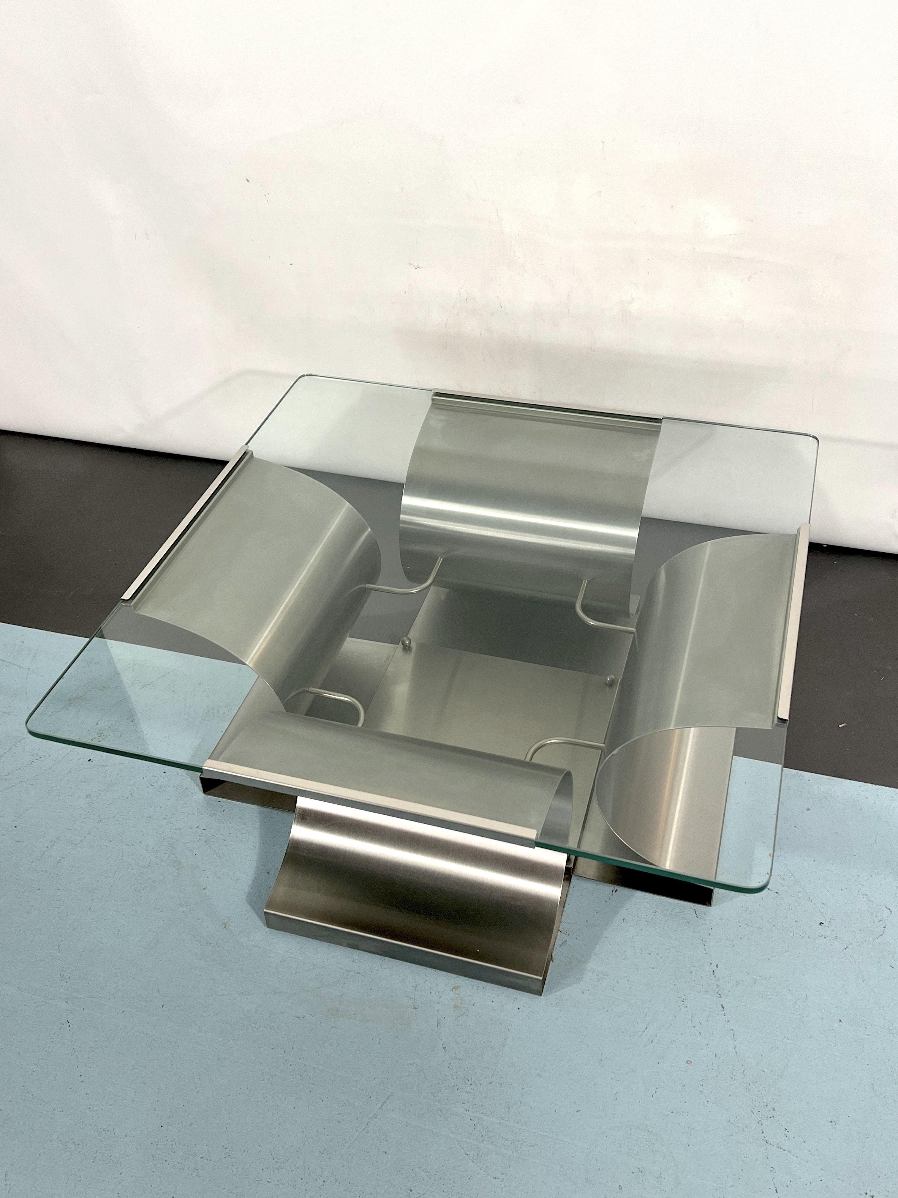 Coffee table in brushed steel 1970