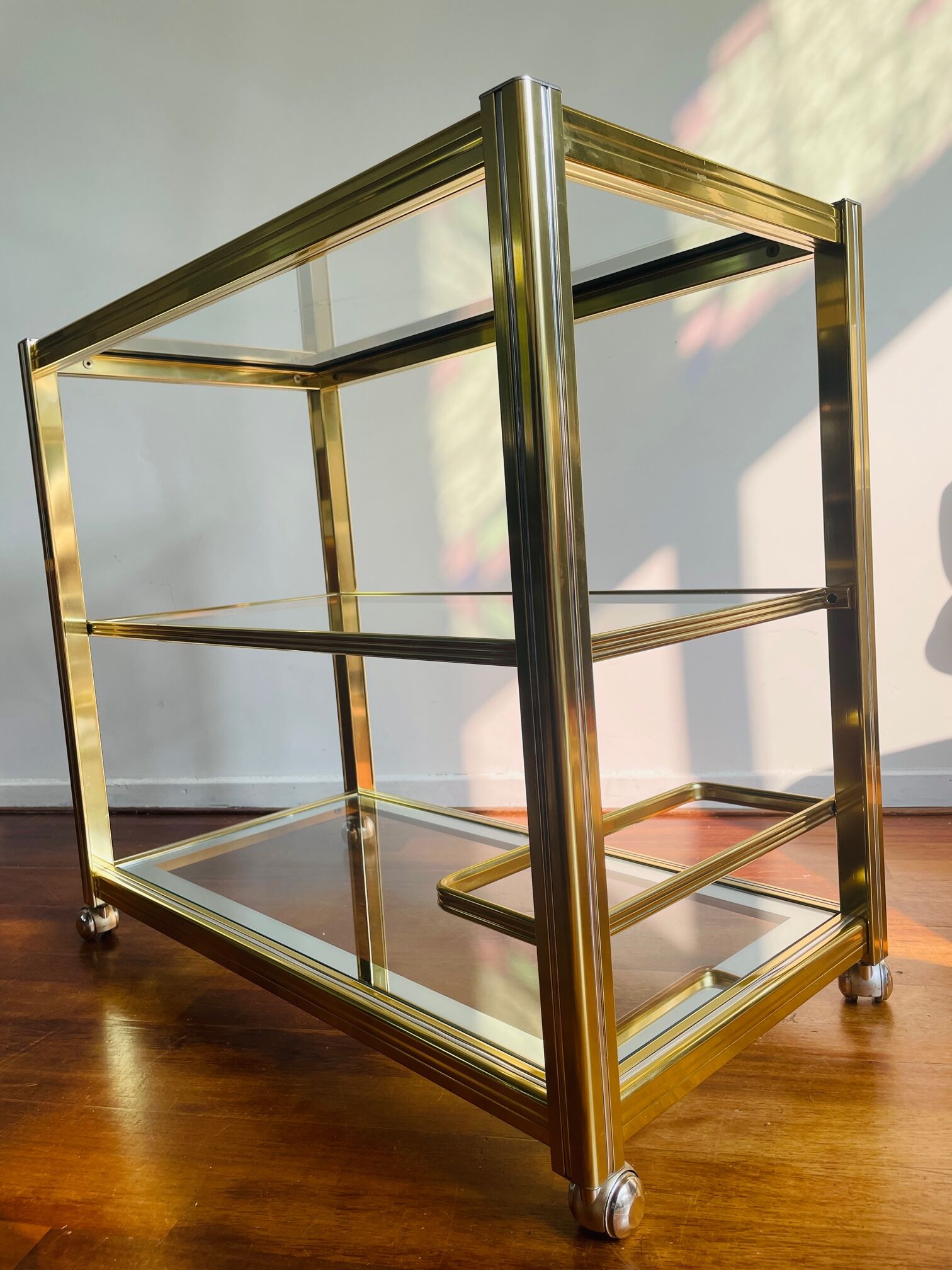 Vintage brass and glass bar cart, 1980