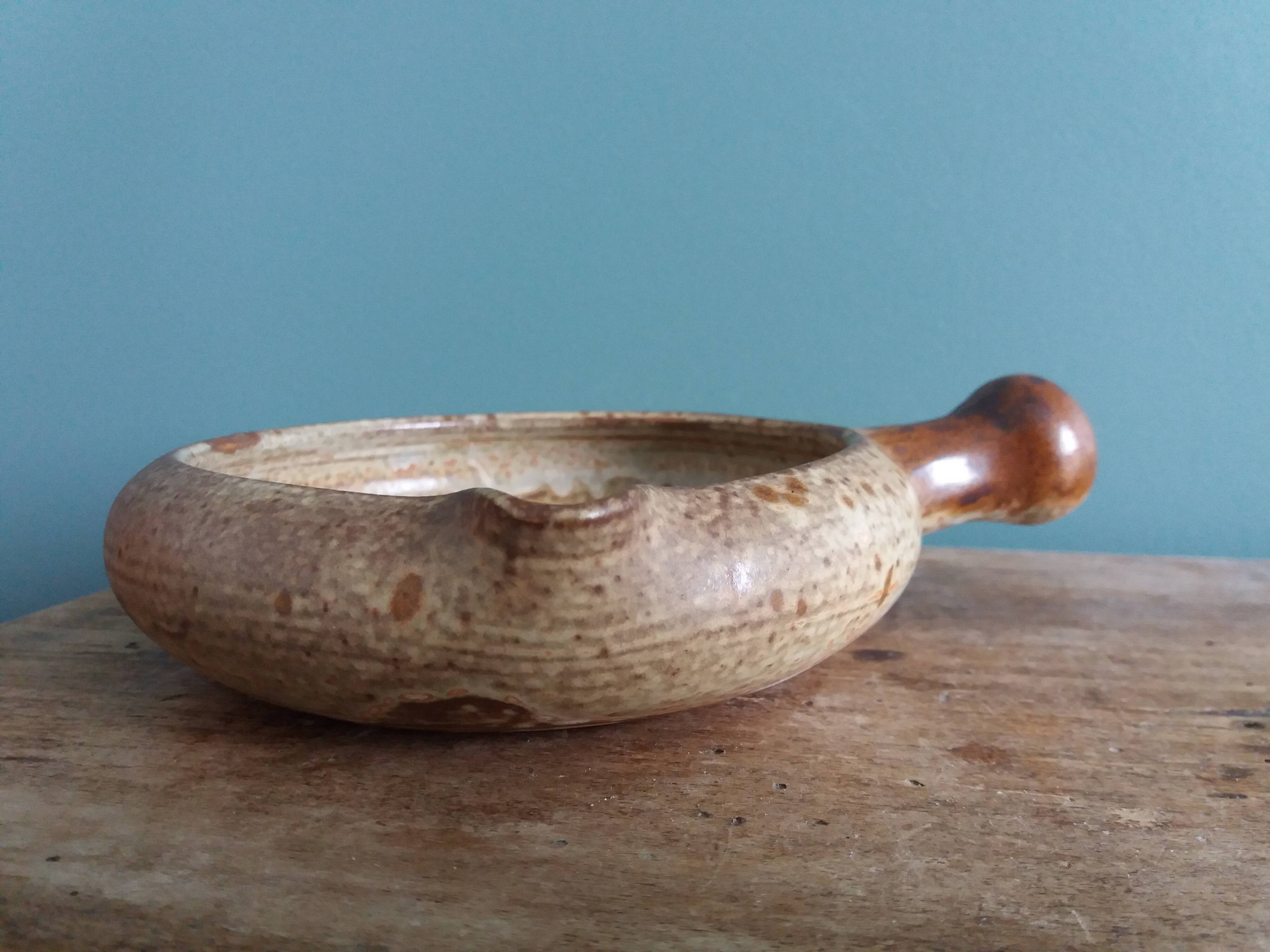 Caquelon signed Jean-Pierre Prud'homme in Puisaye stoneware