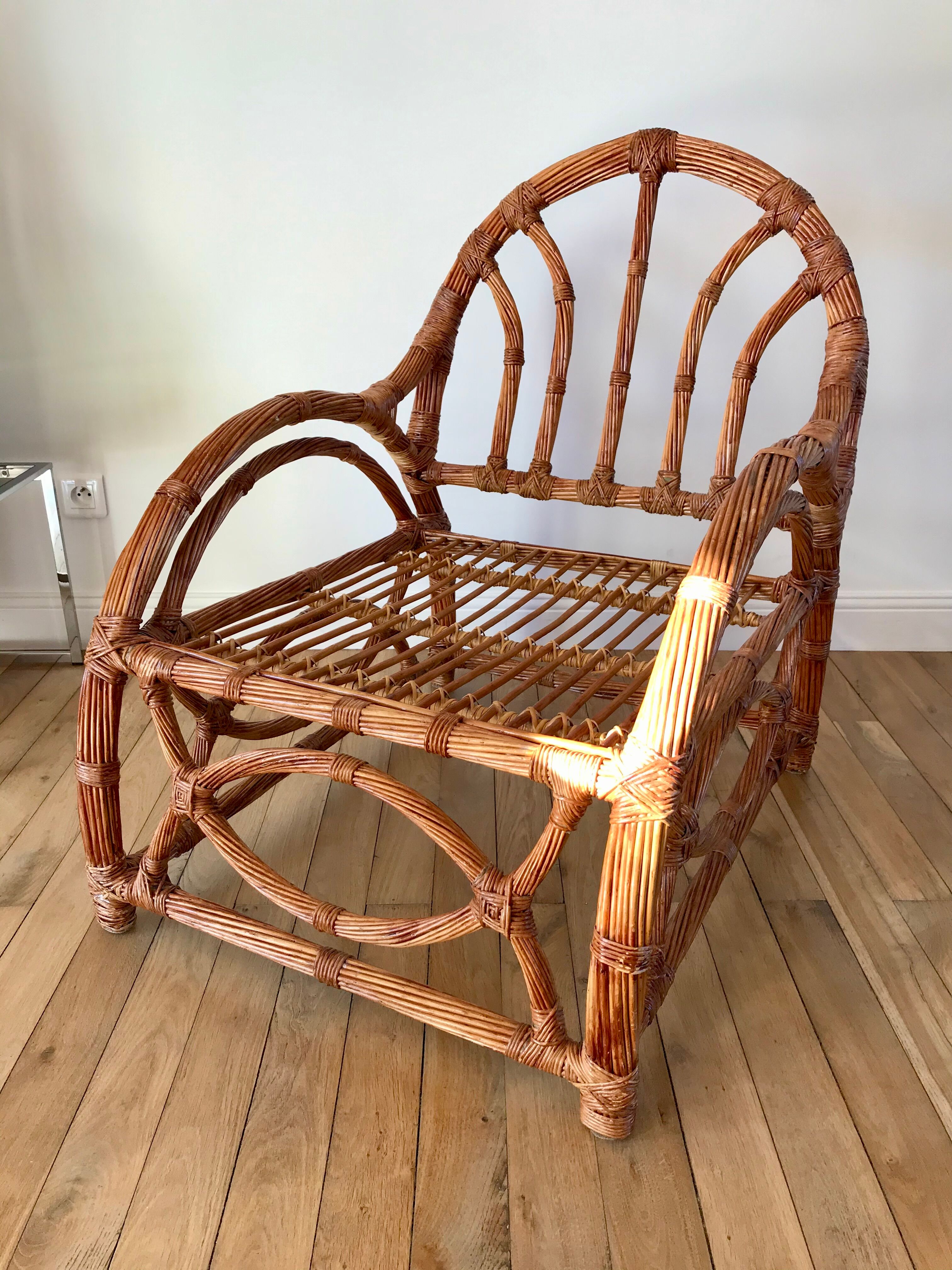 Pair of rattan armchairs 50s