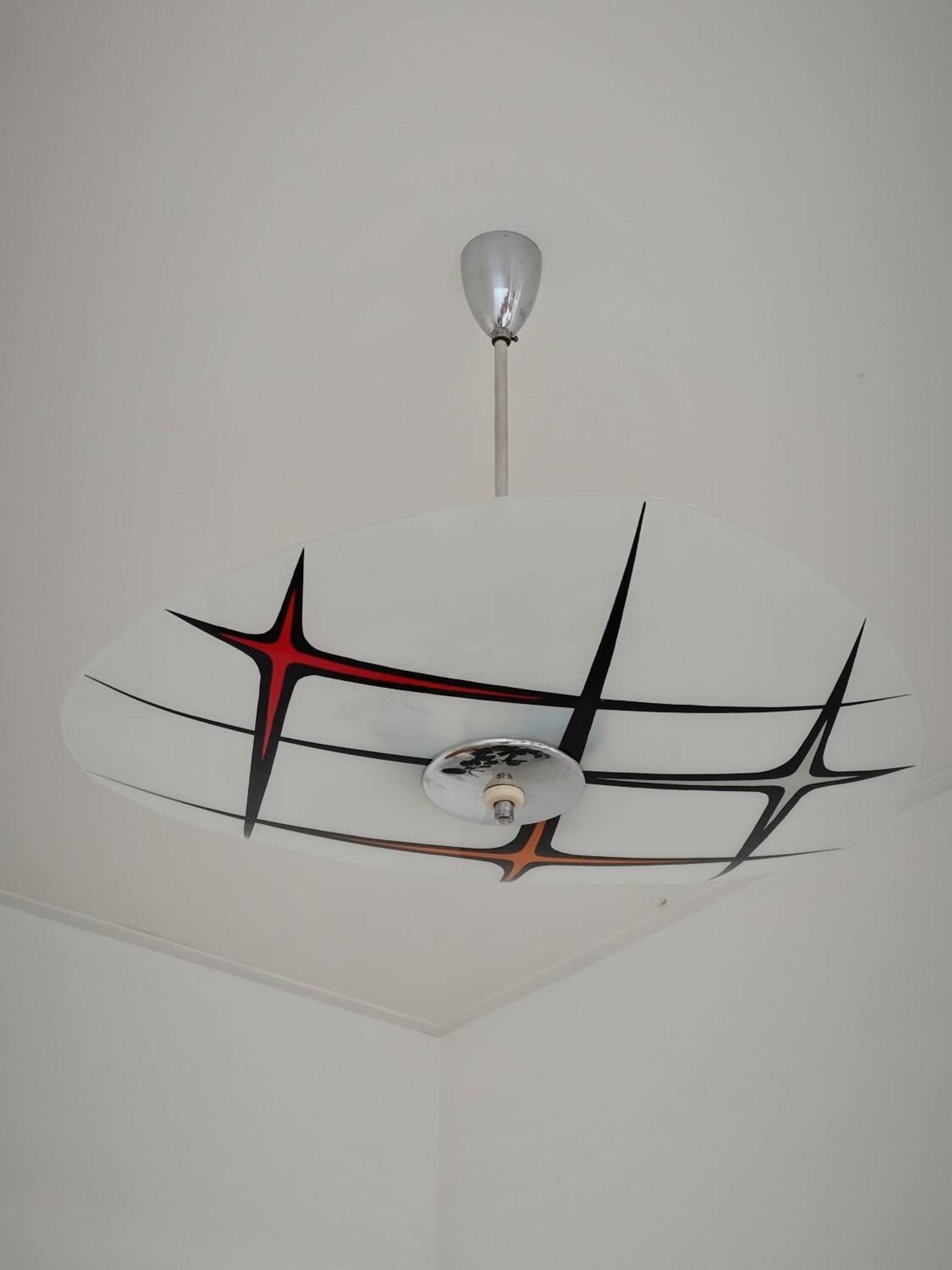 Modernist Czechoslovakian Zukov pendant light, geometric pattern, 1960