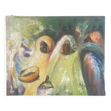 Oil or acrylic on canvas, signed Badji Malang