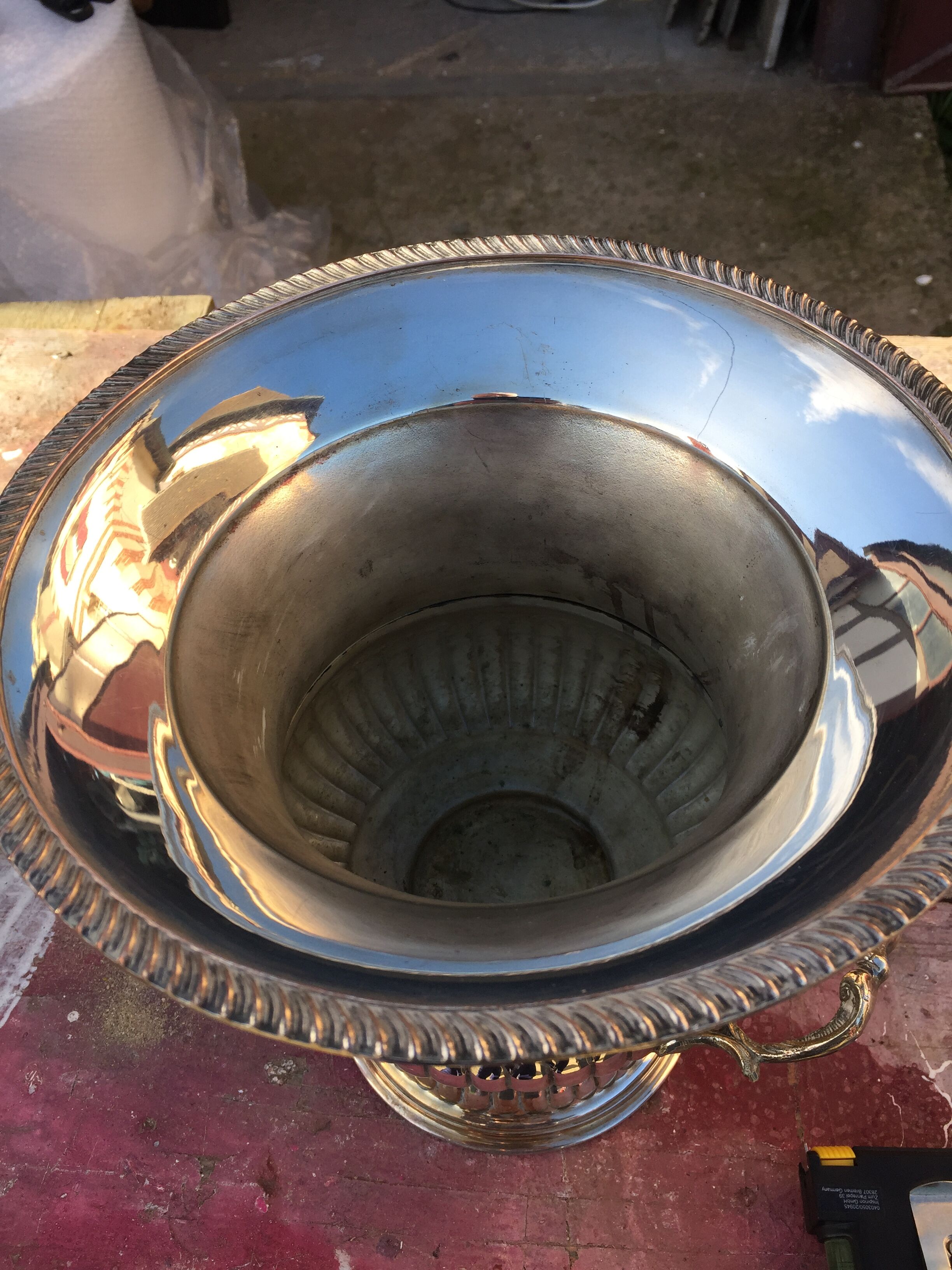 Refresher, silver metal champagne bucket, Medici vase shape
