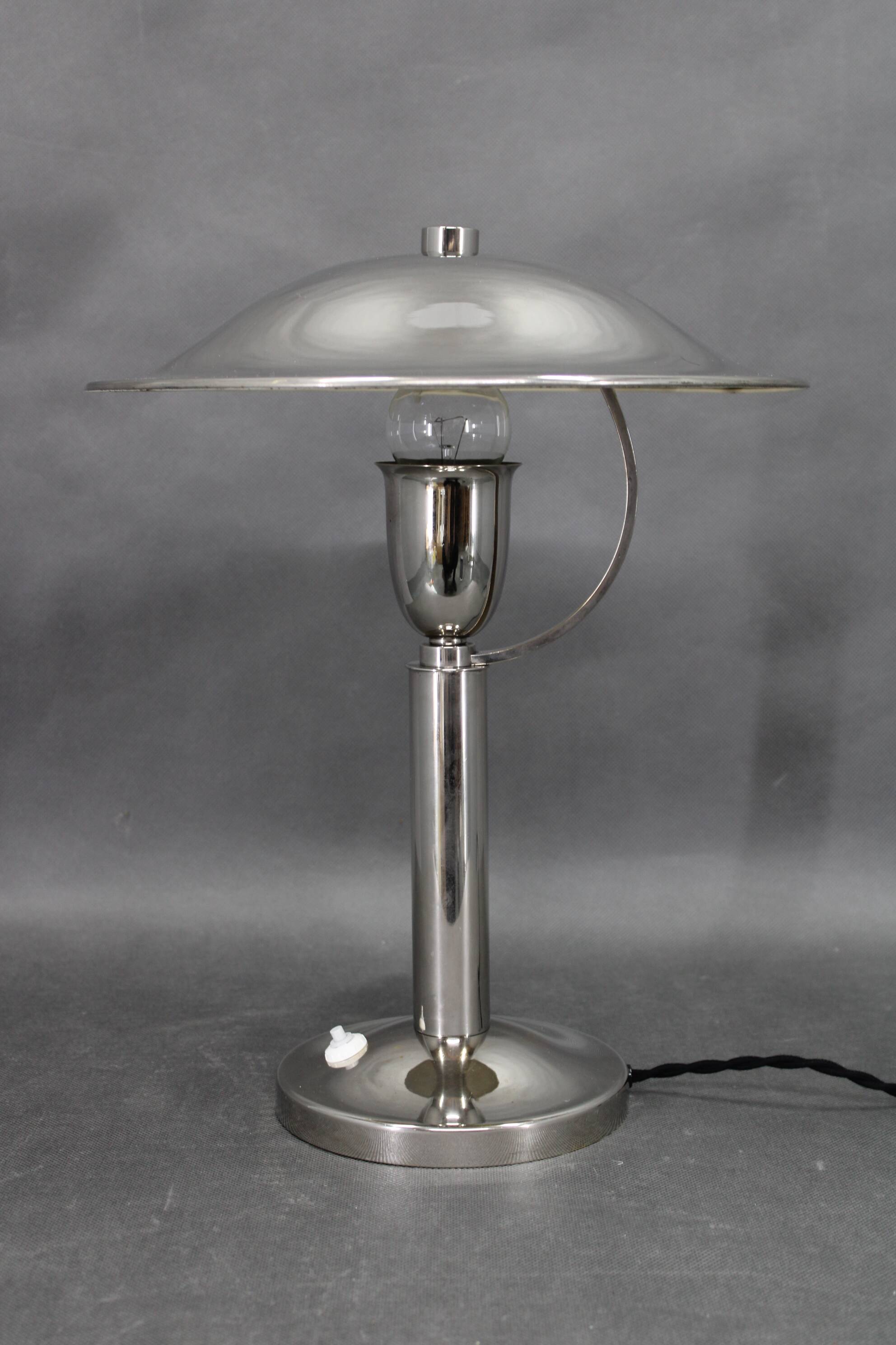 1930s Czech Art Deco nickel table lamp