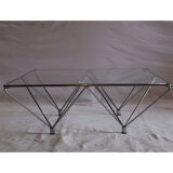 Minimalist coffee table in chrome metal and glass
