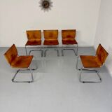 Lot of 5 tubular chairs Mart Stam edition Fasem vintage patinated leather