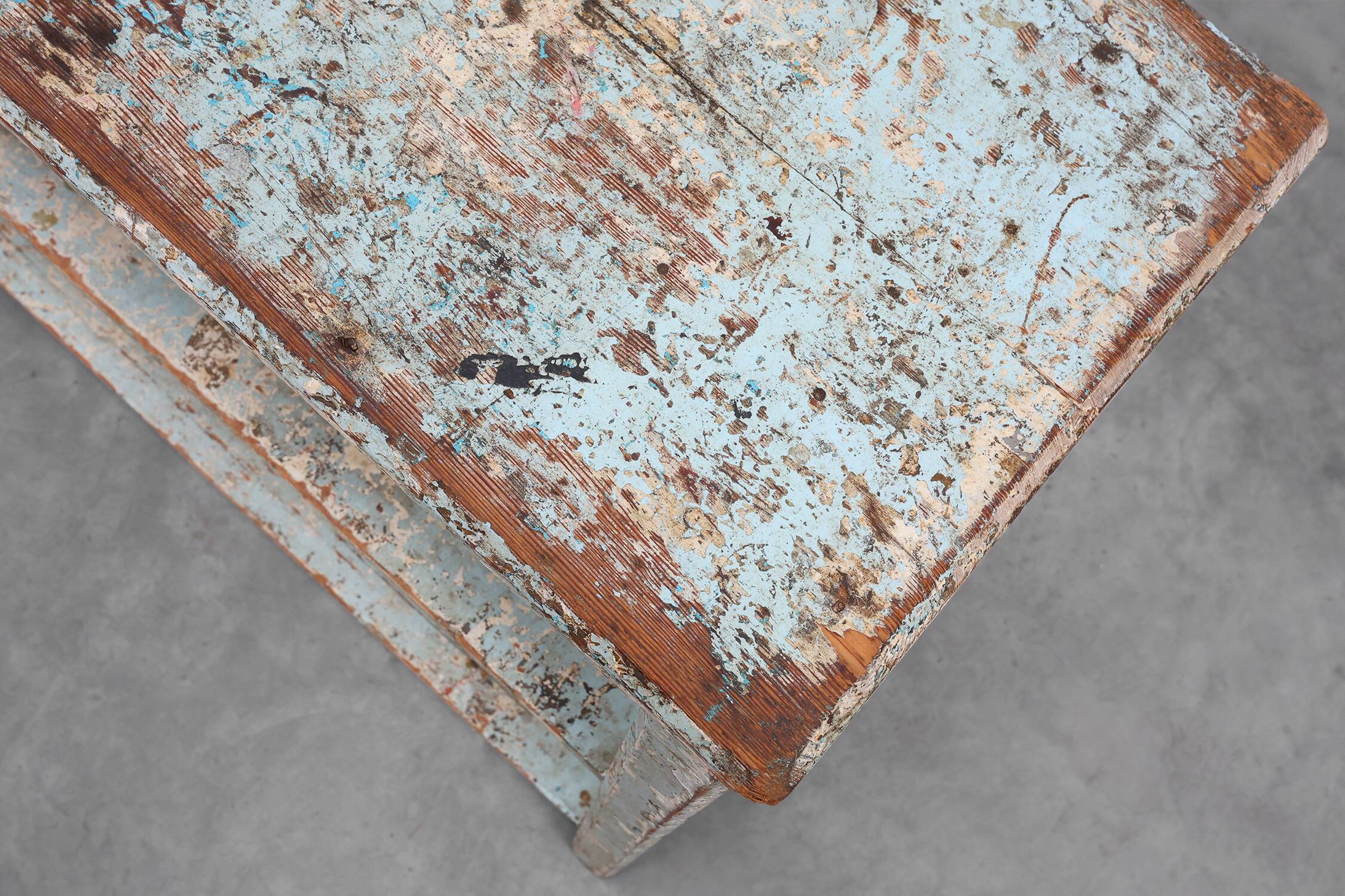 Industrial console with patina of old layers of paint, France ca. 1900