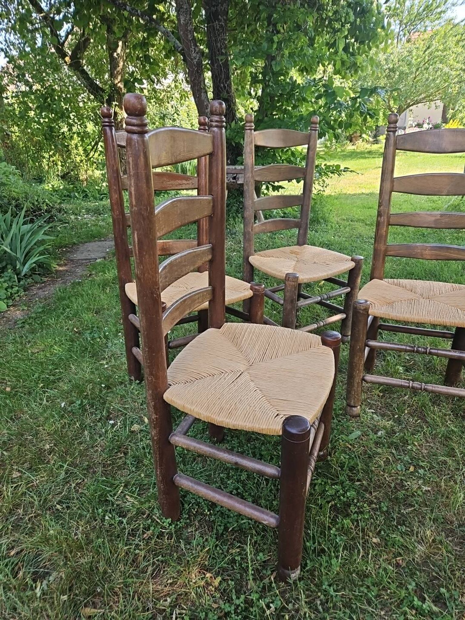 4 chaises Charles Dudouyt paillées design 40-50-60
