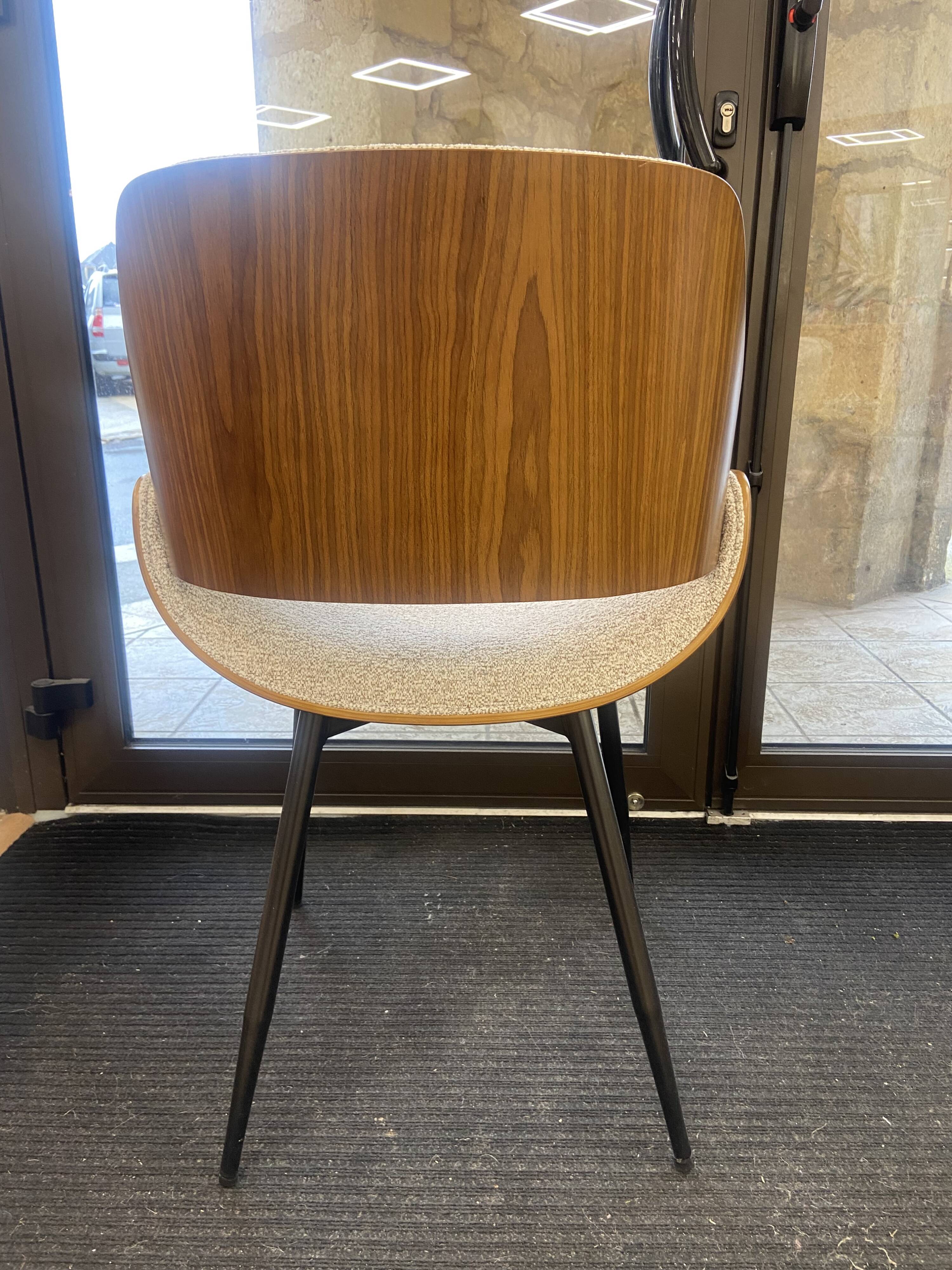 wooden chair with ecru velvet fabric