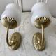 Duo of sconces in serrated opaline and golden steel 50s