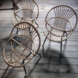 Fauteuil enfant rotin osier piètement acier vintage 50/60
