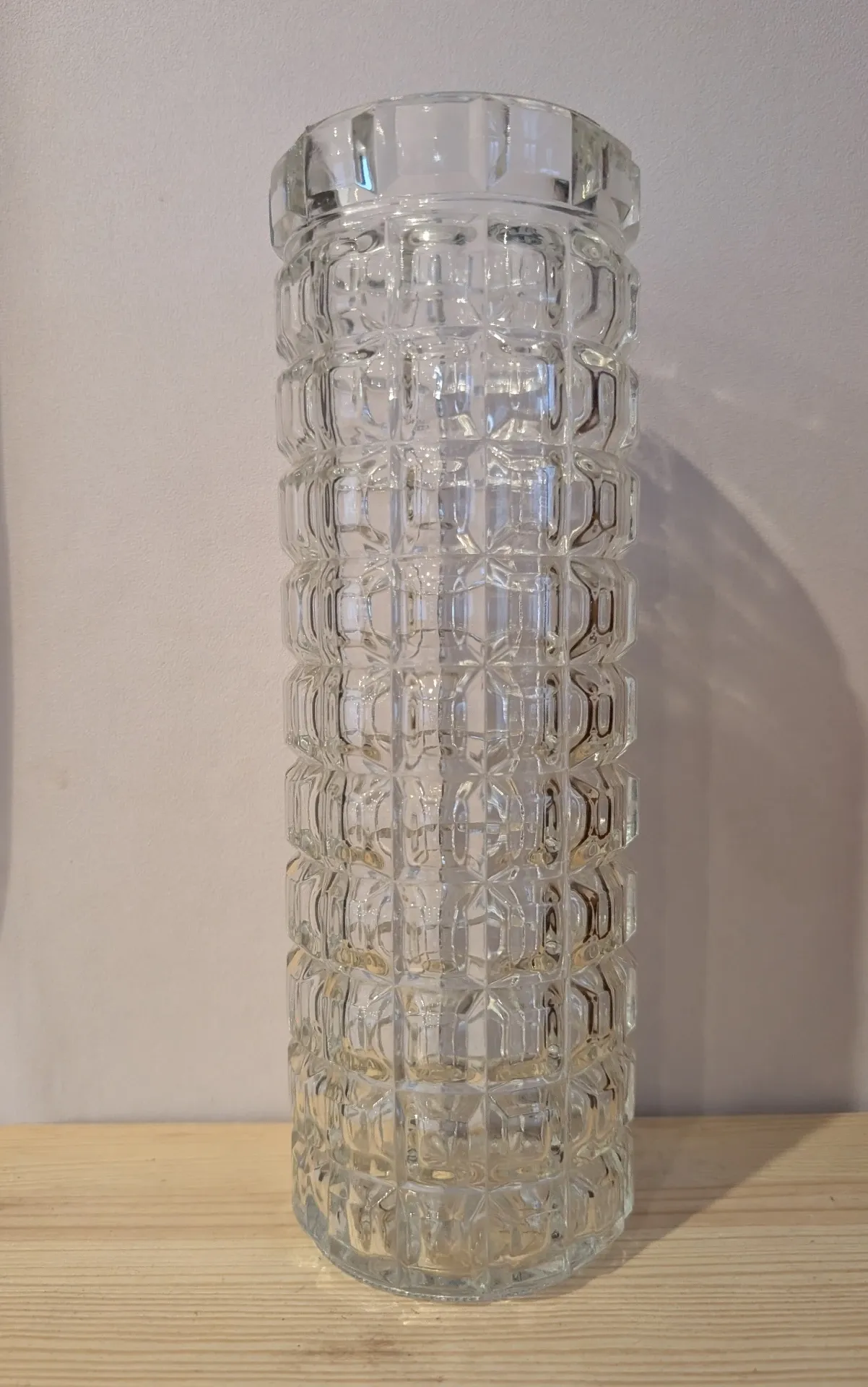 Vintage textured moulded crystal cylindrical vase - 1970s - 24 cm