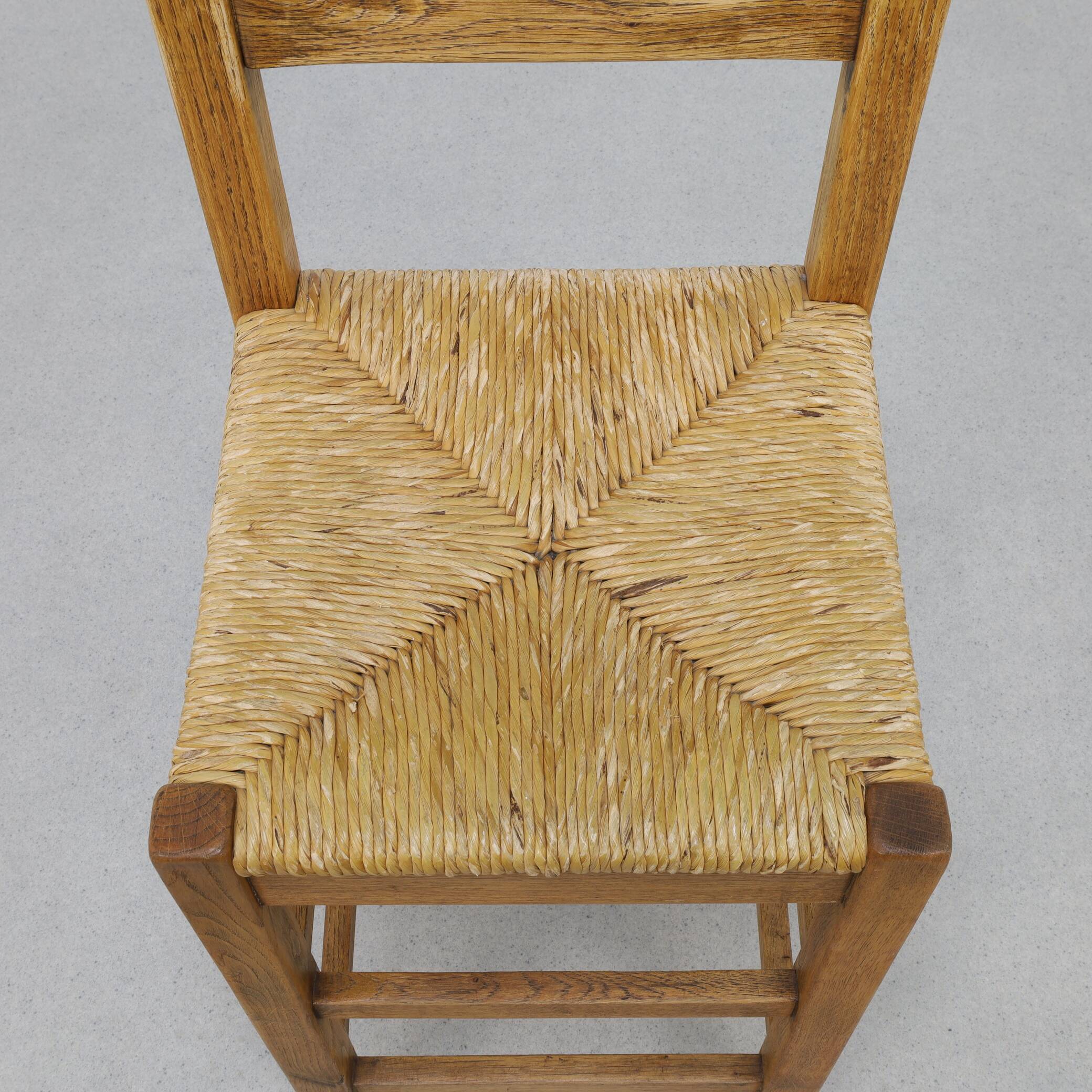 Tabourets de bar vintage en chêne et rotin, années 1970, lot de 4
