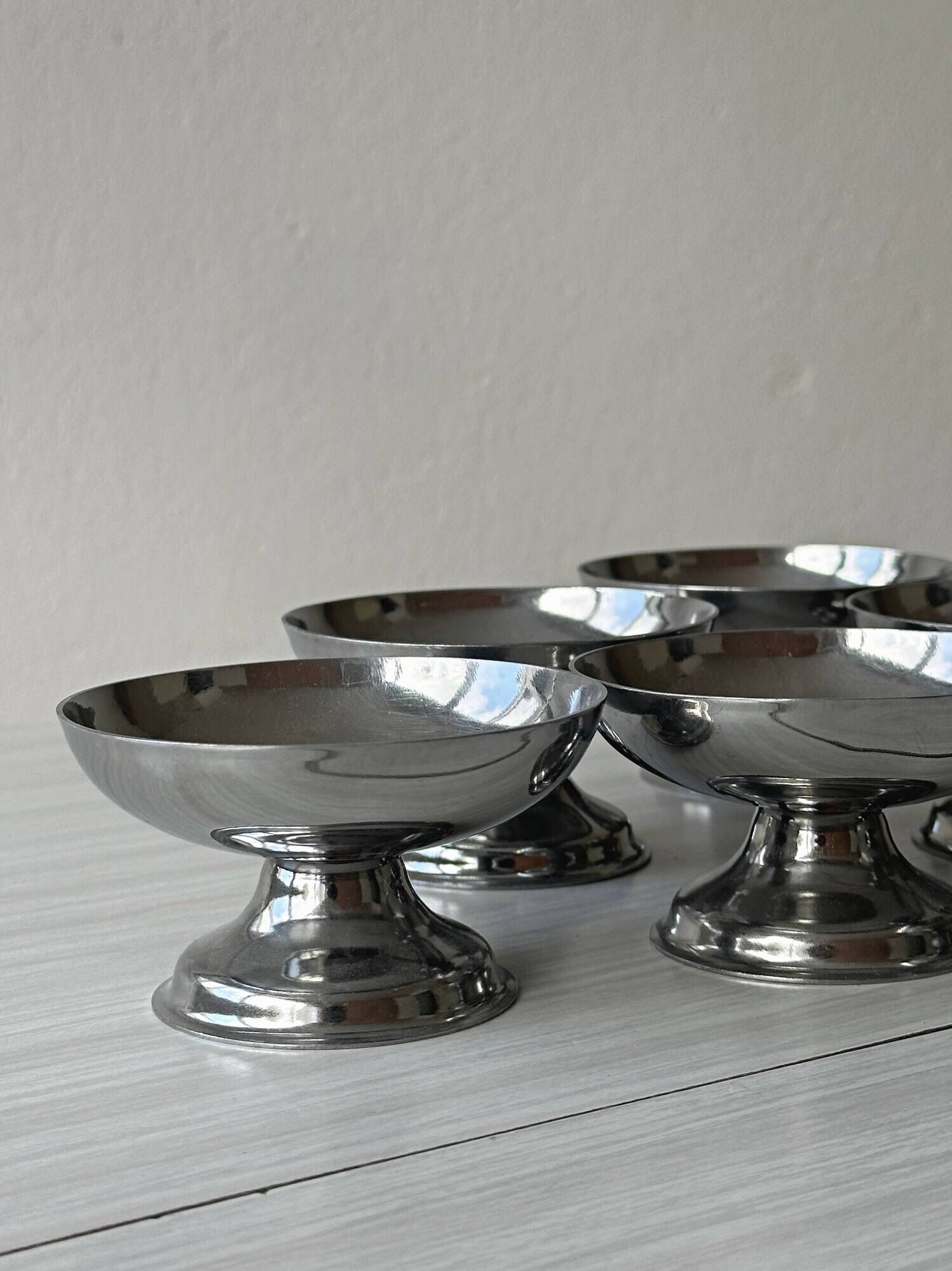 Lot de 10 coupes à glace vintage en inox argenté