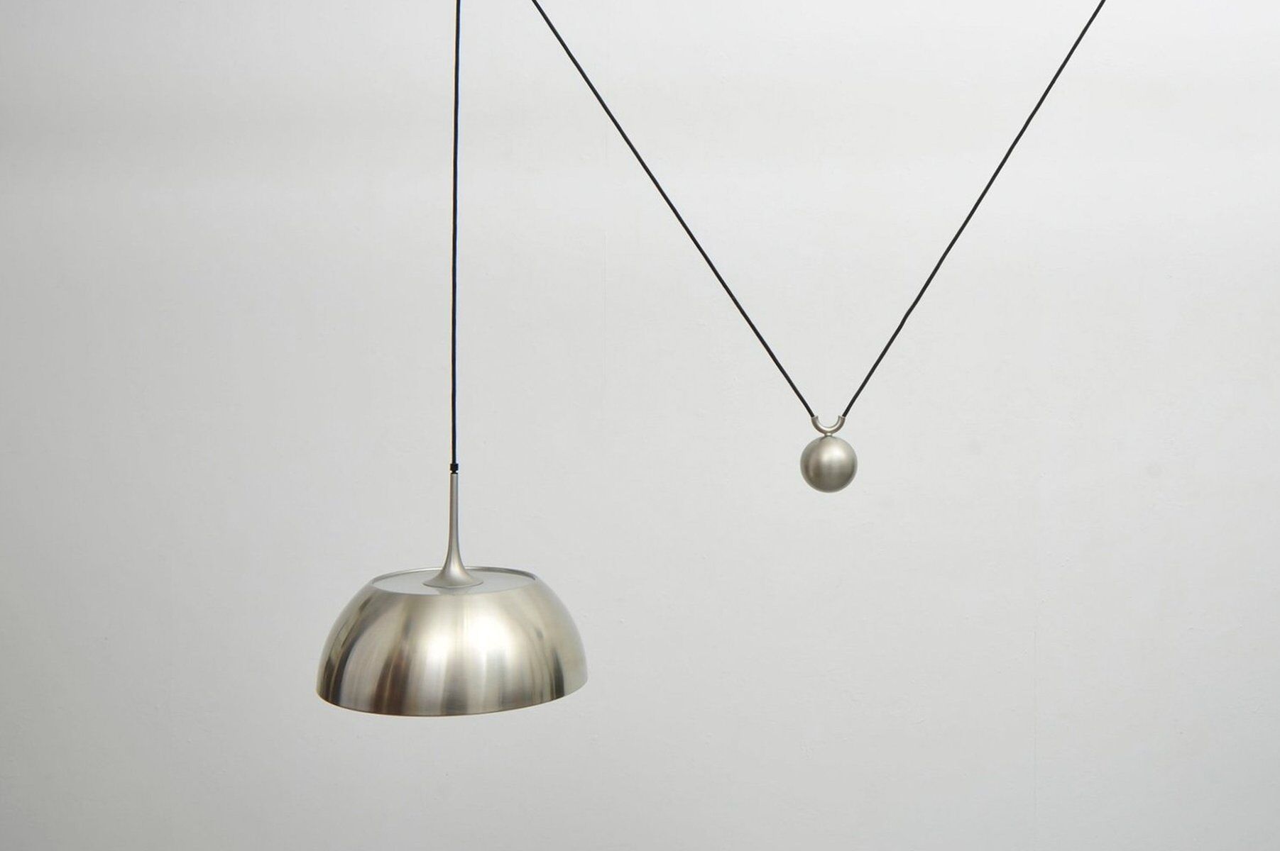 Height-adjustable pendant lamp in nickel-plated brass by Florian Schulz, 1970s