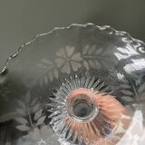 antique footed bowl in engraved glass - fruit bowl