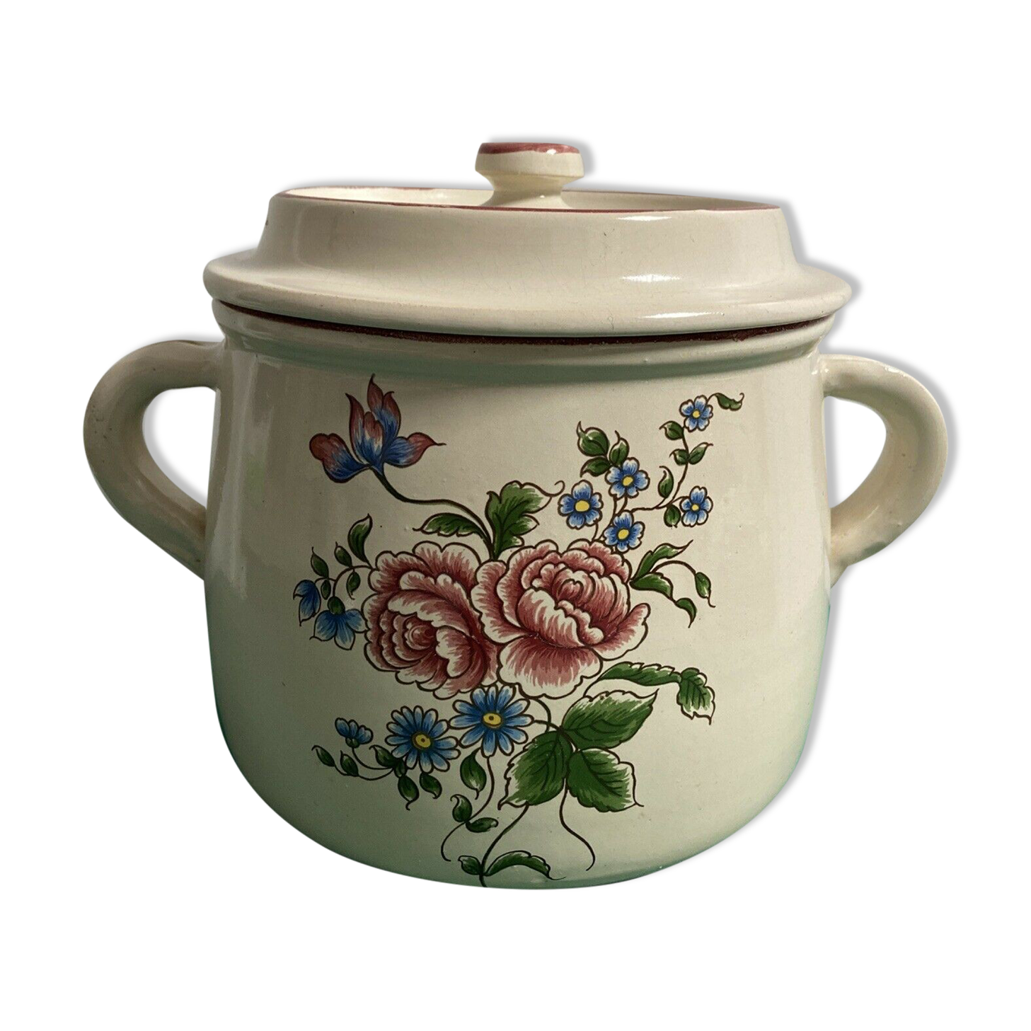 Pot shape pot with vintage ceramic lid floral decoration
