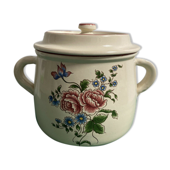 Pot shape pot with vintage ceramic lid floral decoration