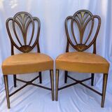 Série quatre chaises anglaises Hepplewhite acajou cuir début XXème