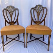 Series four English chairs Hepplewhite mahogany leather early twentieth century