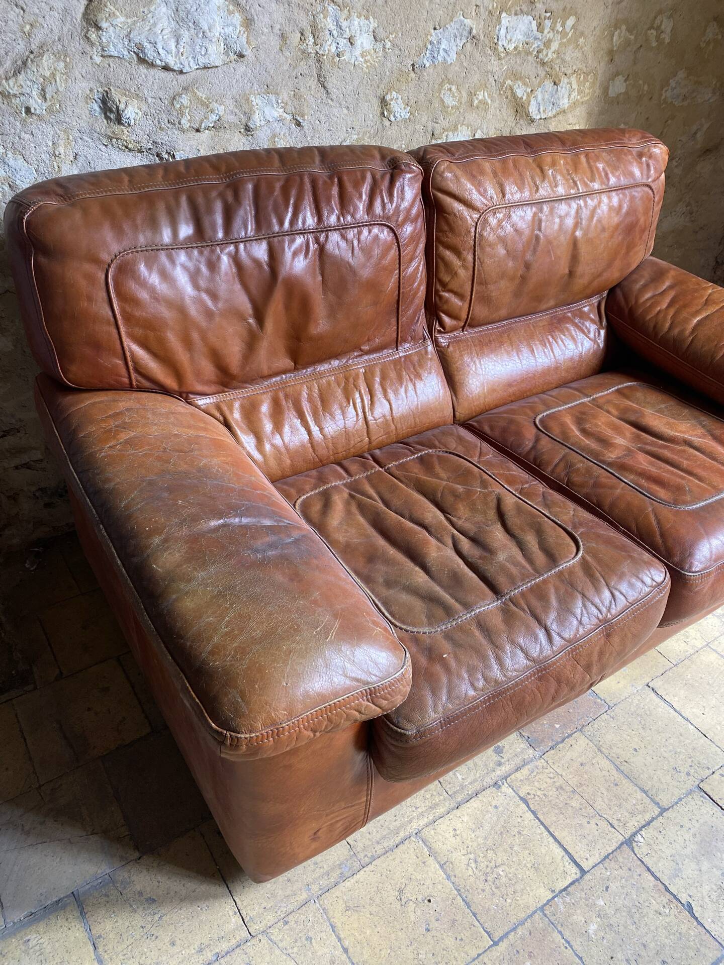 Canapé cuir vintage 2 places 