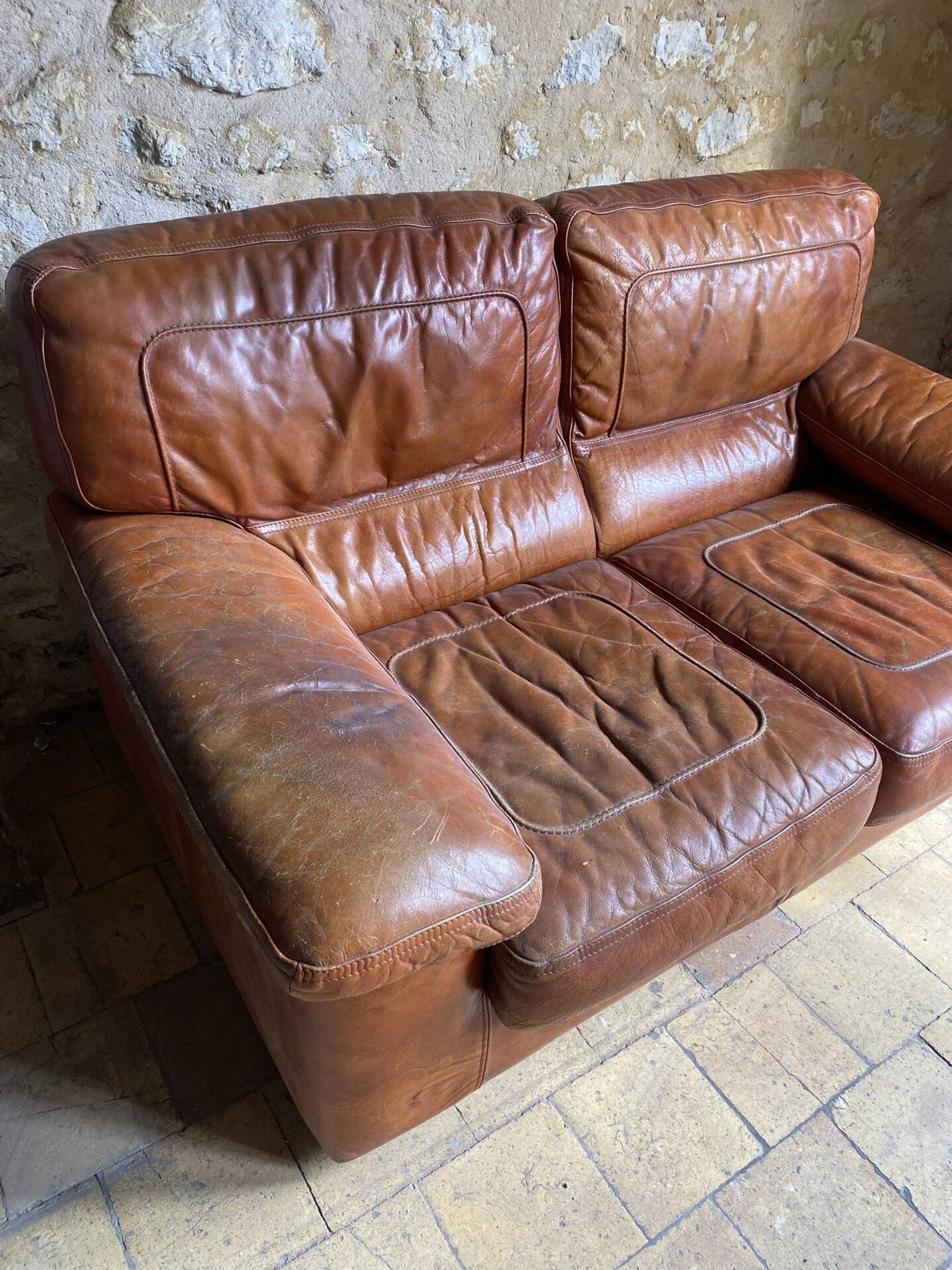 Canapé cuir vintage 2 places 