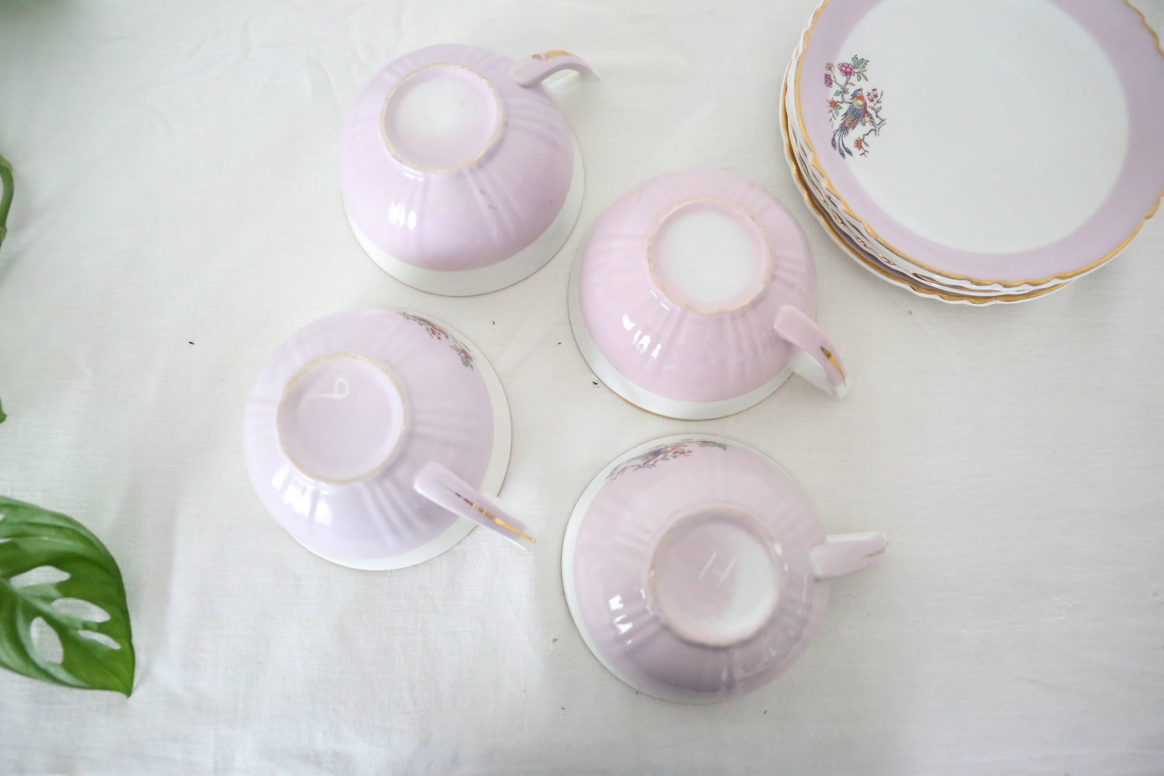 Set of 4 cups and sub-cups Moulin des Loups, vintage