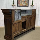 Comptoir de bar en chêne début XXème avec habillage d'époque zinc et étain