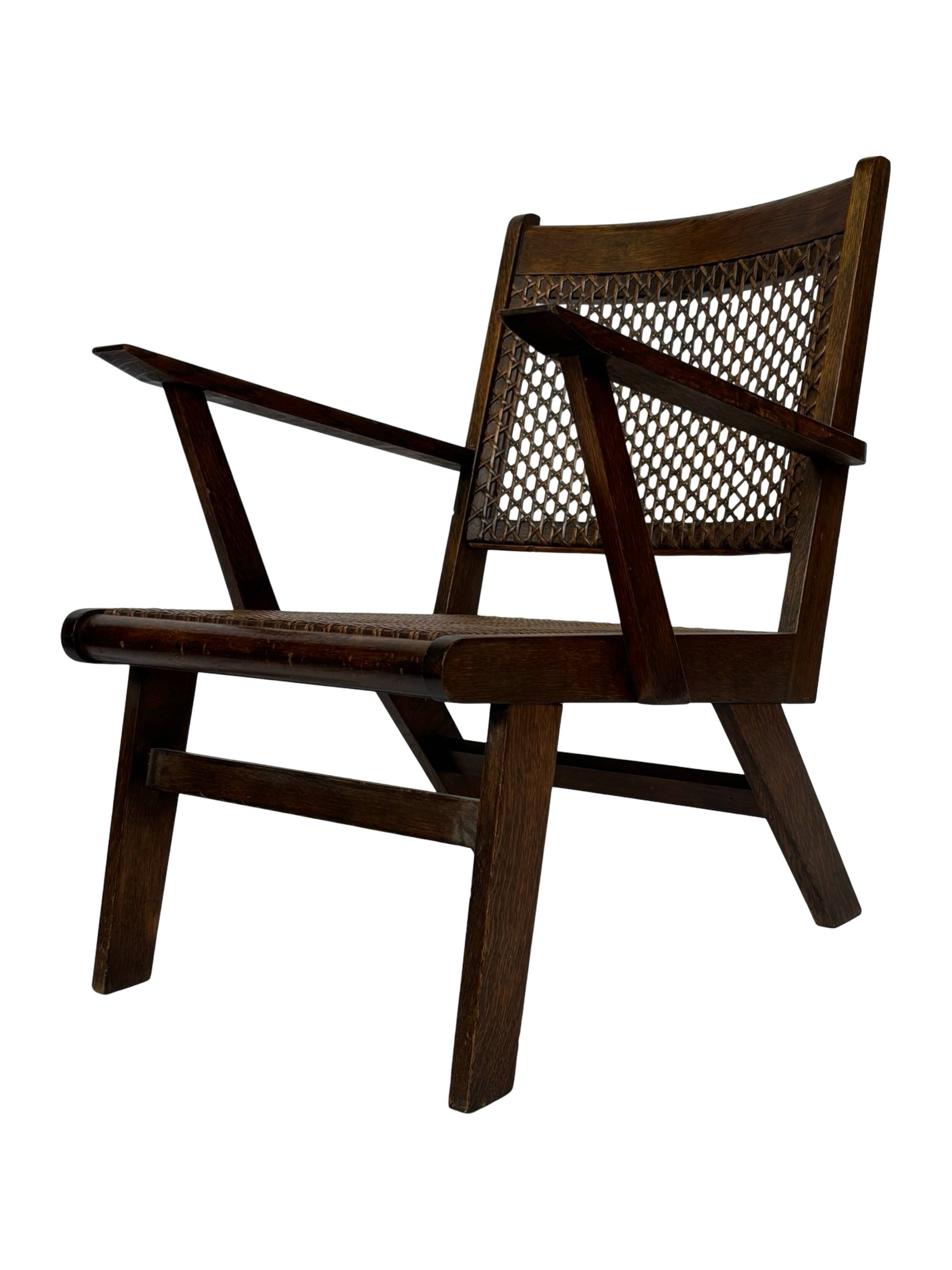 Art Deco oak armchair with webbing 1950s minimalist