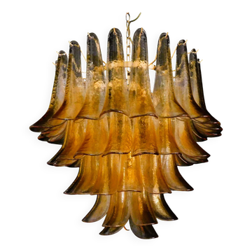 Vintage Murano chandelier, Murrina style, with amber glass petals.