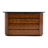 Vintage chest of drawers by Voltan in lacquered burl wood with bar