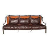 Un canapé en cuir marron italien des années 20 par gae aulenti pour poltronova vers 1962.