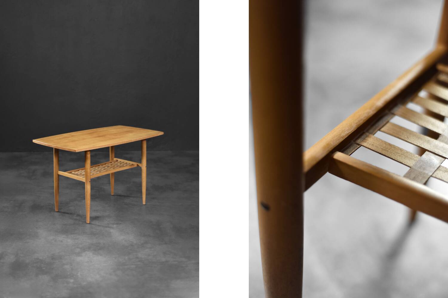 Cherry wood coffee table with shelf Vintage Mid-Century Modern Scandinavian