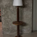 Neo-rustic floor lamp in turned wood in the style of Charles Dudouyt